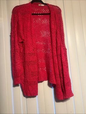 Open Front Hot Pink Knit Sweater Cardigan - Women